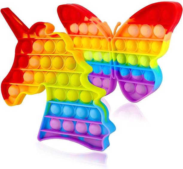 himanshu tex Packs Bubble Pop Poop it Fidget Toy, Sensory Anxiety Stress Relief Satisfying ADHD Cheap fidgets Bubble Figetget Big Popper Po Figit Set, Rainbow Unicorn Strawberry