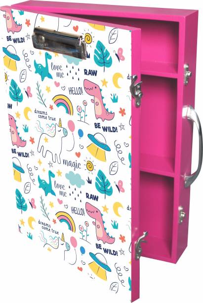 EW Storage Gift Box For Kids | Wooden Organizer | Clipboard Box | Craft Box | Stationary Box | Whiteboard | Art Kit For kids | Birthday Gift Box | Unicorn Theme in Pink Color Engineered Wood Box