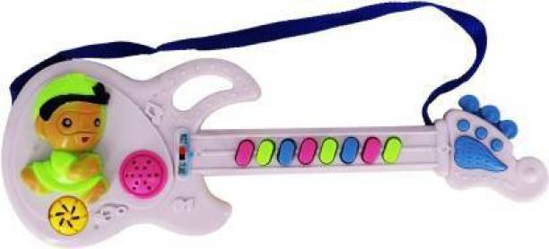 HK Toys Musical Guitar Toy With 8 Sound Keys And Light | Battery Operated | Musical Instrument | Electric Keyboard | Rhyme Toys | Best Gift For Kids And Toddlers | Color: Multicolor | Package Item: Guitar