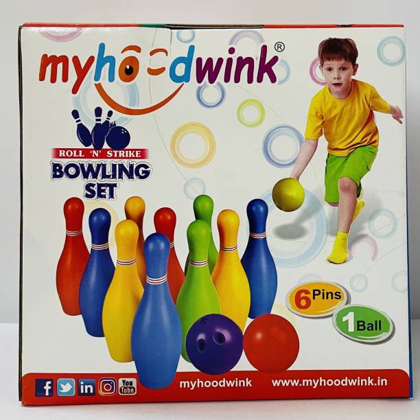 Myhoodwink Big Size Plastic Bowling Set Game With 6 Pin Bottles And 1 Ball (Multicolour 3-8 yrs) Bowling
