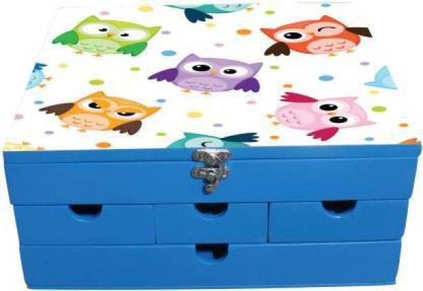 Embell Multi drawer storage box, Multi drawer with organizer - Good Quality, Durable & Design as per kids interest | Color Blue (Owl) Storage Box Engineered Wood Trunk