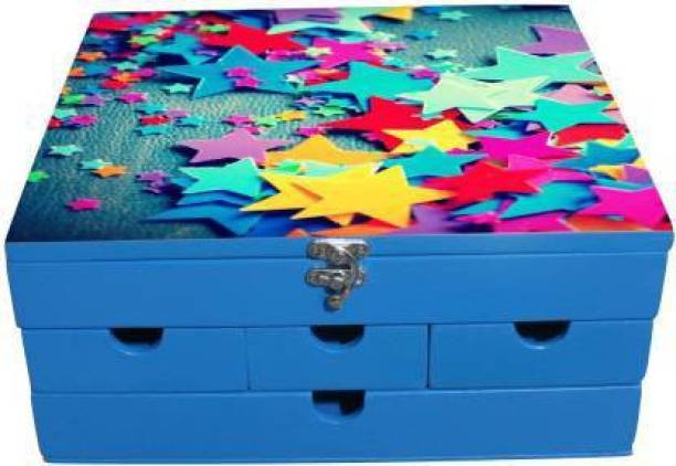 Embell Multi drawer storage box, Multi drawer with organizer - Good Quality, Durable & Design as per kids interest | Color Blue (Star) Storage Box Engineered Wood Trunk