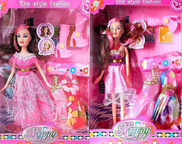 Cri8Hub 2 Pcs Barbie New Happy Fashion Doll Set with Accessories Playset & Dolls House for Girls, Dolls Set for Kids Girls and Boys(Dolls for Girls) Pack of 2