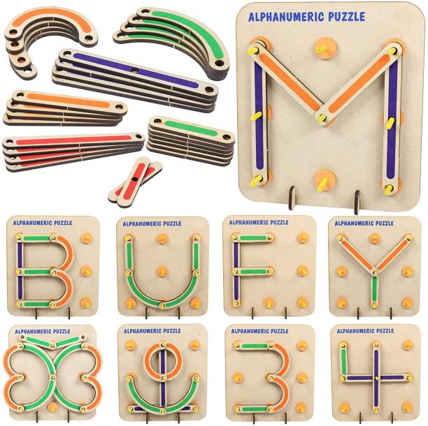 PRESENTSALE Wooden Alphabets Construction Toys for Kids 3 4 5 Years | 28 Piece Wooden Puzzles Learning Educational Puzzles Board | Best STEM Toy for Preschool Learners