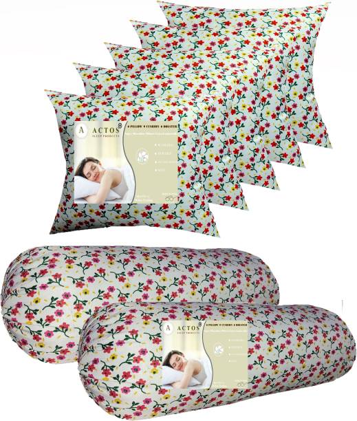 ACTOS Jhalar Print Combo Set Of 2 Bolsters And 5 Cushion Microfibre Floral Cushion Pack of 7