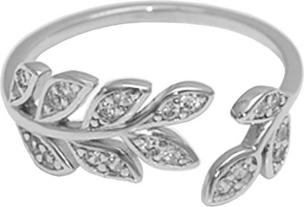 GIVA Silver Zircon Leaf Ring Adjustable Ring For Women & Girls Sterling Silver Cubic Zirconia Rhodium Plated Ring