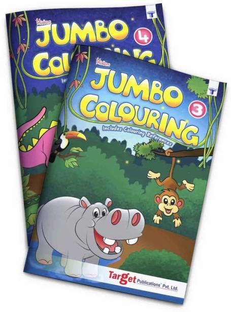 Blossom Jumbo Creative Colouring Books Combo For Kids | 6 To 10 Years Old | Best Gift To Children For Drawing, Coloring And Painting With Colour Reference Guide | Level 3 And 4 - Set Of 2 Books | A3 Size