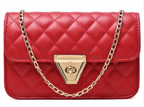 Diva Dale Red Sling Bag Trendy Stylish Quilt Pattern Crossbody Party-Wear Casual Mobile Sling Bag
