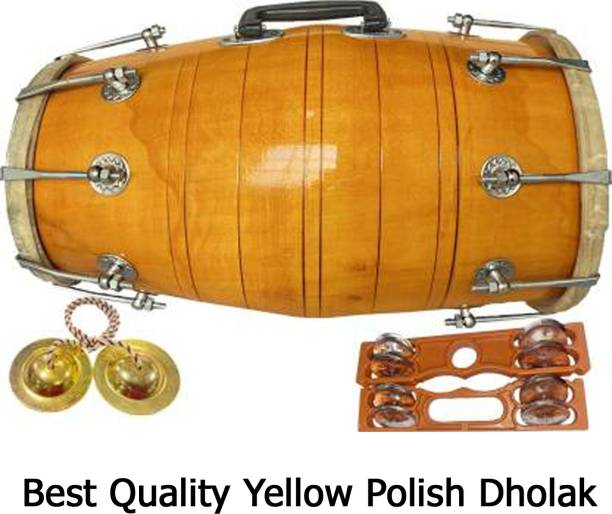 RR Musical Yellow Color Nut & Bolts Dholak Best Quality Nut & Bolts Dholak