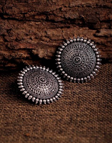 ruby collection Ruby collection silver plated circular oxidised earring fashionable earring lightweight German Silver Stud Earring