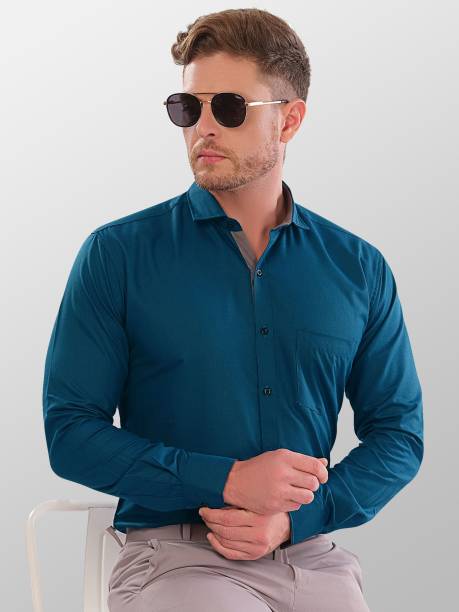 VeBNoR Men Solid Formal Blue Shirt
