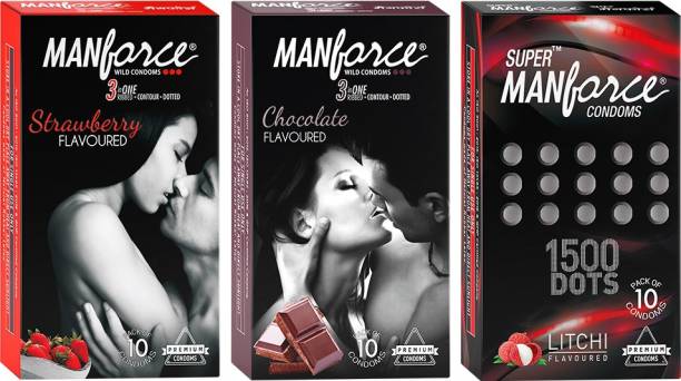MANFORCE Combo Pack (Strawberry,Chocolate & Litchi Flavoured) Condom