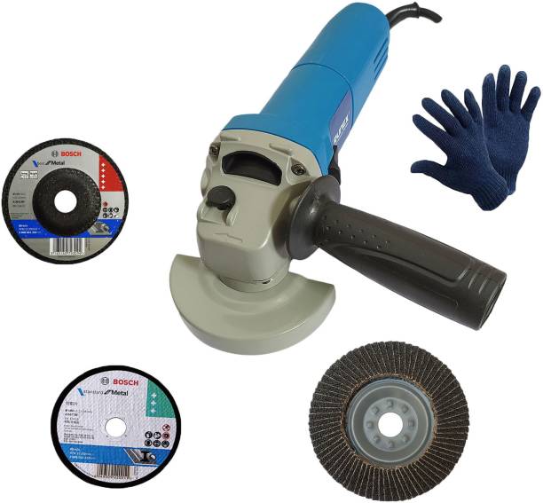 DUMDAAR Heavy duty Electric Angle Grinder Machine with1pc Bosch Cutting and Grinding wheel 1pc Flap wheel GLOVES (100 mm Wheel Diameter) Angle Grinder