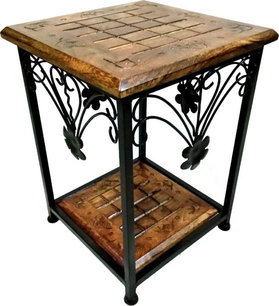 HabibaArtGallery Iron Stule With Wooden Top / With a Beautyful Design of Iron Work / in Black Color / Used For Sitting & Holding Assocries Living & Bedroom Stool