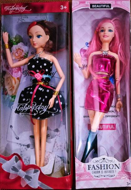 Cri8Hub Barbie Fashion Pack of 2 Movable Doll Set with Foldable Hands and Legs for Girls Doll House Set for Girls , Doll Set ,Doll Set for Girls( Length Of Doll 30 c.m. )