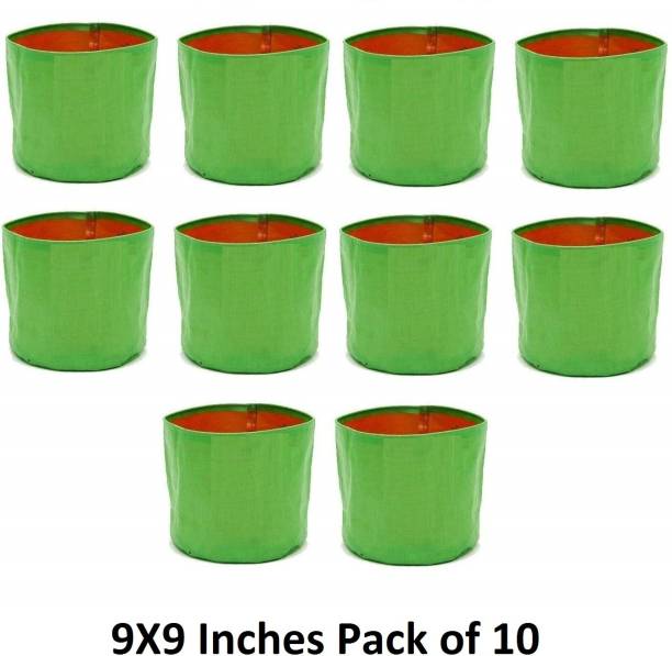 4K Agro HDPE Terrace Gardening (9X9 Inches, Green and Orange) - Pack of 10 (200GSM) Grow Bag