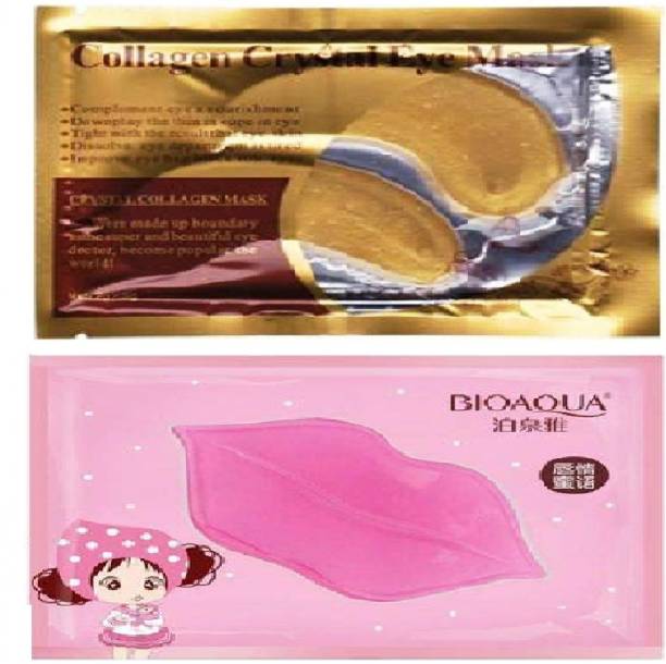Digital Shoppy 1 Pair 24K Gold Crystal Collagen Eye Mask and 1 Pc Lip Plumper Moisture Essence Crystal Collagen Lip Mask