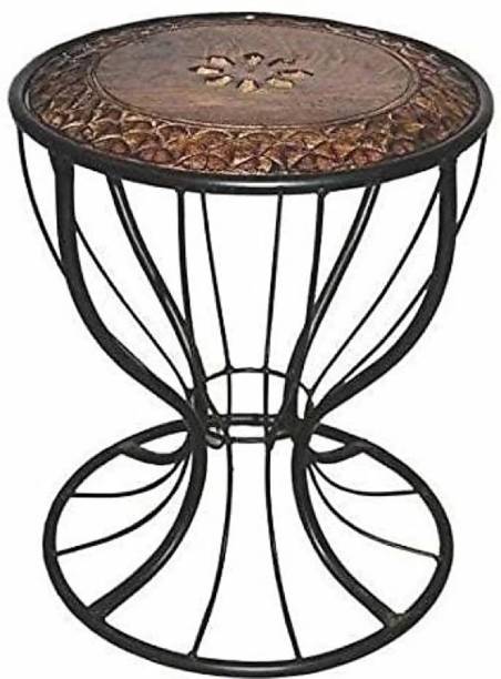 PR Arts Wood and Wrought Iron Wheel Stool with Drawer for Home and Office Decor. Stool (Black, Brown, Pre-assembled) Bamboo Side Table