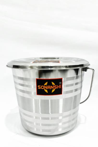 Sonanshi Stainless Steel Jointless Leak Proof Water Bucket with LID 11 L Steel Bucket