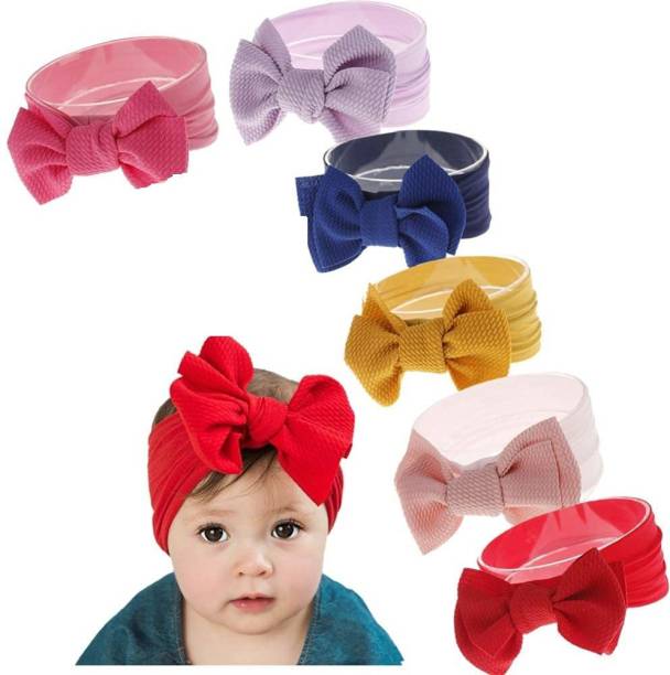 HOMEMATES multi-coloured baby girl kids hairband headbands elastic hair accessory set 6 PCS with gift box-pink Head Band Head Band