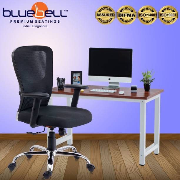 Bluebell GOLF ERGONOMIC MED BACK REVOLOVING/EXECUTIVE/WORKSTATION CHAIR WITH ADJUSTABLE LUMBER SUPPORT, ADJUSTABLE ARMS AND BREATHEABLE MESH BACK(BLACK) Mesh Office Adjustable Arm Chair
