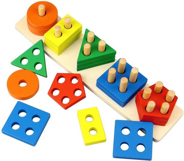 TechHark Intellectual Geometric Shape Matching Five Column Blocks Educational & Learning Toys Combination of Wooden & Polypropylene(Pure Plastic[PP])