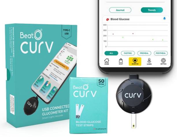 BeatO Curv Glucometer (Type-C USB) with 50 Strips and 50 Lancets Glucometer