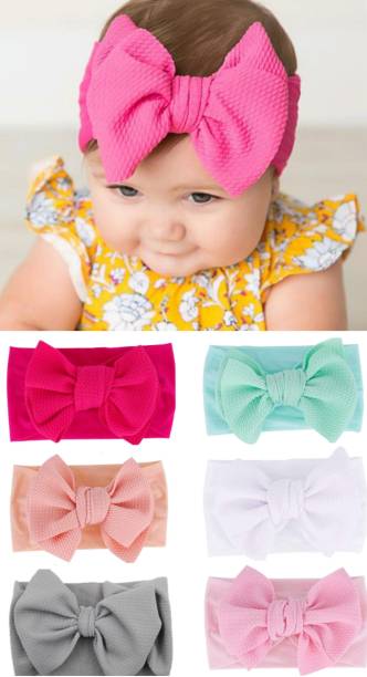 ANNA CREATIONS multi-coloured baby girl kids hairband headbands elastic hair accessory set 6 PCS with gift box-pink Head Band (Multicolor) Head Band