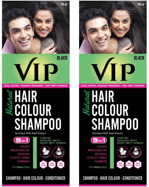 VIP Hair Colour Shampoo, 180ml (Pack of 2) , Black