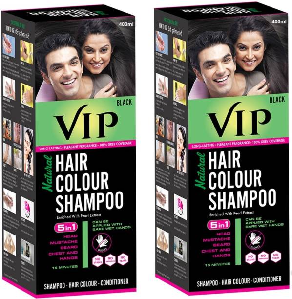 VIP Hair Colour Shampoo, 400ml (Pack of 2) , Black