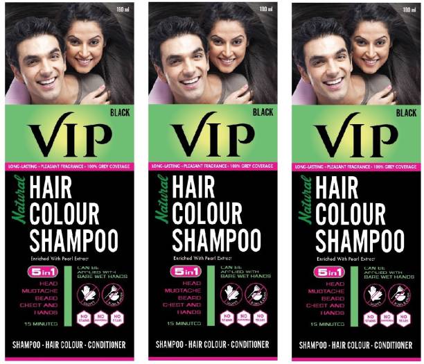 VIP Hair Colour Shampoo, 180ml (Pack of 3) , Black