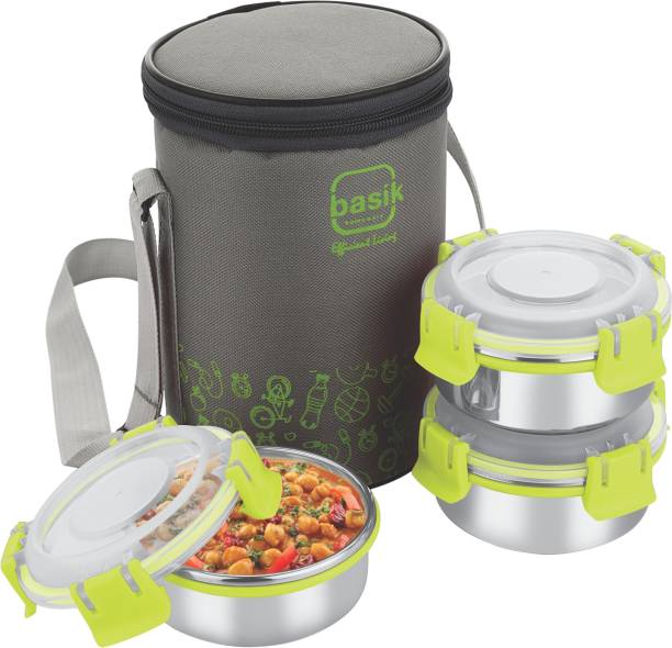 BASIK Featherline Click 3 Stainless Steel Lunch Box 3 Containers Lunch Box