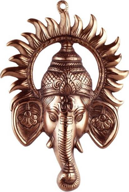 Soft Art Black Metal Ganesh Ji face Encircled With Suraj Ji Decorative Showpiece  -  30 cm