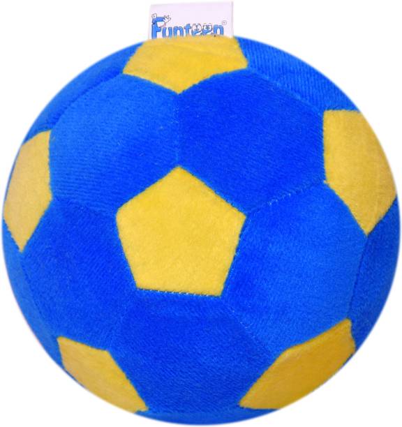 FUNTEEN Soft Toy Plush Baby Ball with Rattle Sound (Blue & Yellow)  - 11 cm