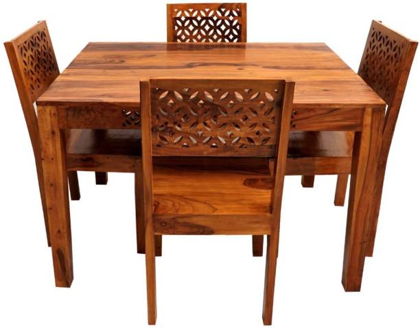 Douceur Furnitures Premium Quality Sheesham Solid Wood Four Seater Dining Table Set With Four Chair For Dining Room | Finish - Honey Finish Solid Wood 4 Seater Dining Set