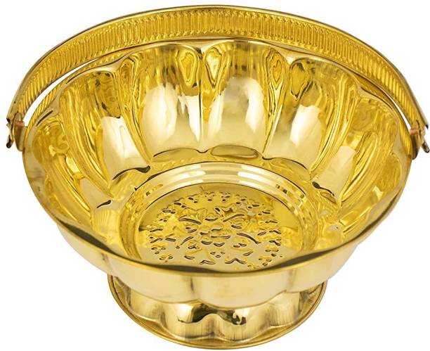 KhatuMart Traditional Handcrafted Brass Flower Basket for Pooja/Worship – Lotus Leaf Brass Flower Basket