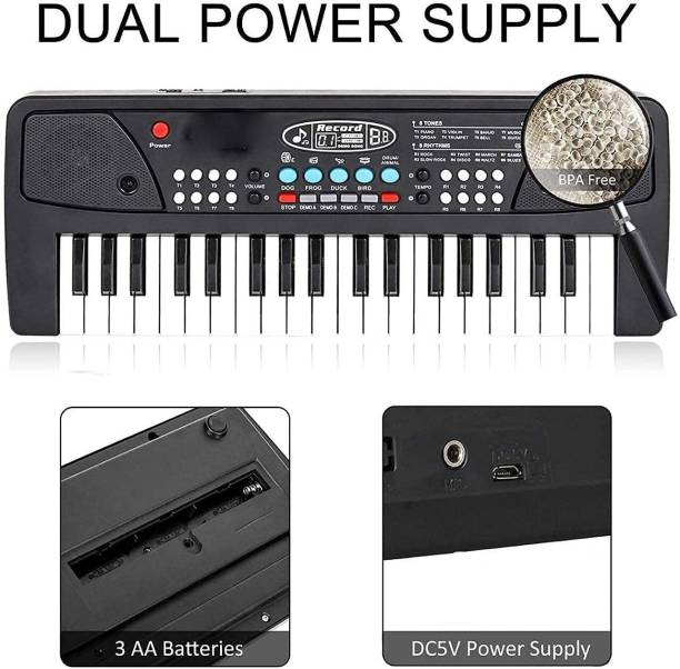 Kmc kidoz Combo of 37 Key Piano Keyboard Toy with DC Power Option, Recording and Mic with Learning English Mini Laptop for Kids