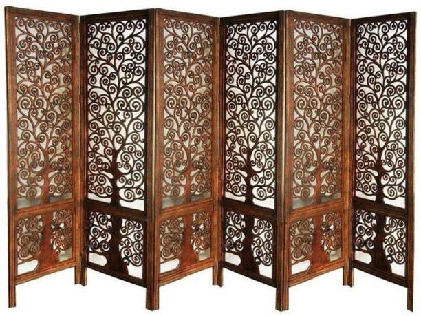 Decorhand Handcrafted 6 Panel Wooden Room Partition & Room Divider (Brown) Mango Wood Decorative Screen Partition Solid Wood Decorative Screen Partition