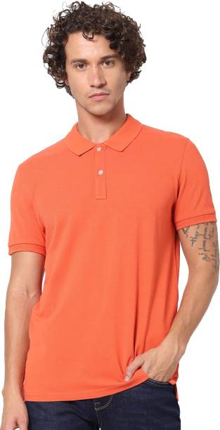 Celio Solid Men Polo Neck Orange T-Shirt