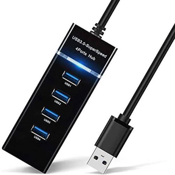 GIPTIP 3.0 USB HUB 4 Port 3.0 USB HUB High-Speed Portable Mini-Hub 3.0 Super Speed Multiport Slim USB Hub 1 feet Cable Length Adapter and Led Indicator "Parking Strip"- Bus Powered- Compatible for Pendrive, Mouse, Keyboards, Camera, Mobile, Tablet, PC, Laptop, TV Etc. USB Hub