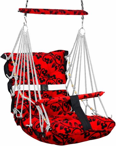 Maa sharda Red Black cotton Swing for Kids Baby's Children Folding and Washable 1-7 Years with Safety Belt Home Garden Jhula for Babies for Indoor Outdoor Multicolour Swings