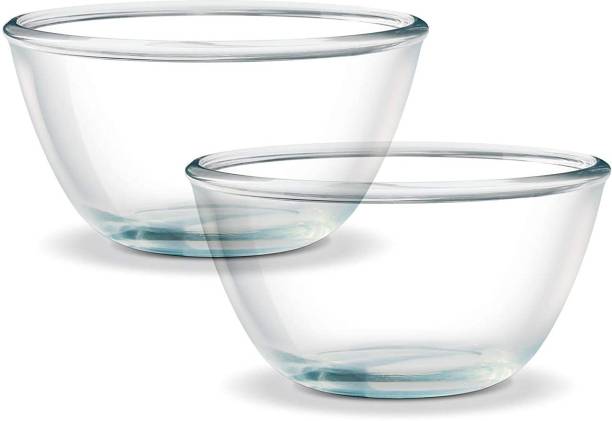 IndusBay 2 Piece Toughened Glass Mixing High Borosilicate Glass Serving Bowl 550 ML Each Borosilicate Glass Serving Bowl