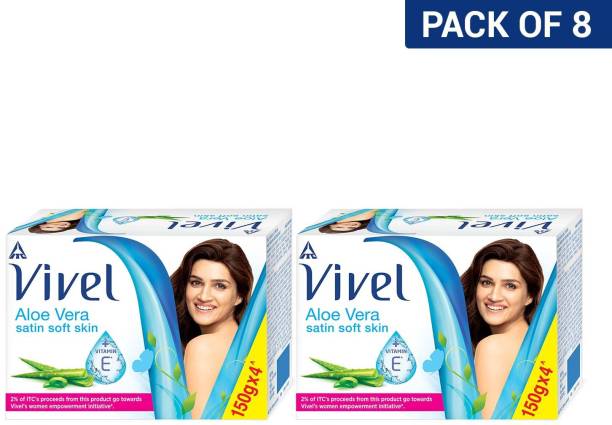 Vivel Aloe Vera Bathing Soap with Vitamin E for Soft, glowing Skin Combo Pack 8X150g