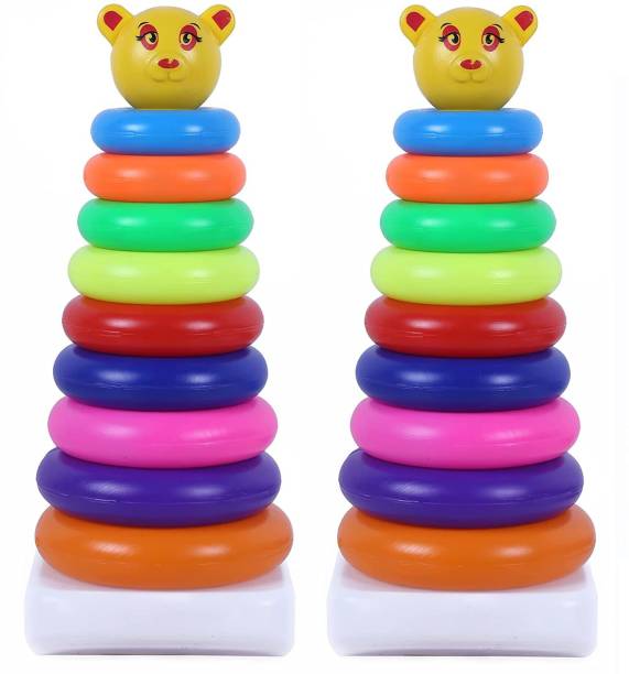 himanshu tex Combo Pack of 2 Smiley Stacking Colouring Teddy Rings for Kids 9 pcs & 9 pcs Multi Color, Stacking Toy Combo ( 9 PCS & 9 PCS )