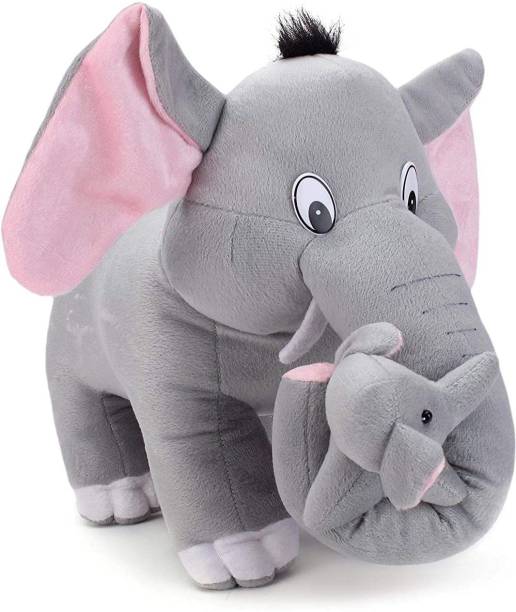 AK TOYS Grey Mother Elephant with Two Baby Stuffed Soft Plush Toy  - 20 cm