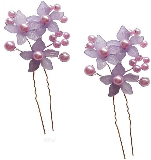 AROOMAN Juda Pins For Bridal And Girls Wedding Wear Use, Juda Pin Hair Decoration Accessories For Women/Girls Purple (Set Of 2) Back Pin