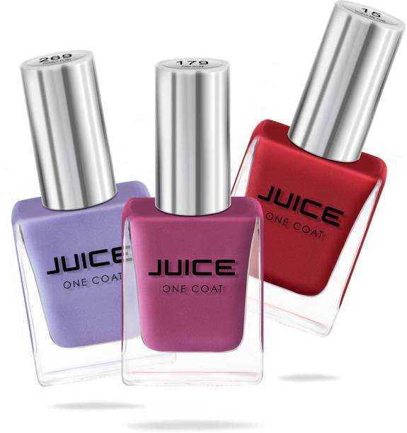 Juice One Coat Nail Polish Pack of 3 Tickle Me Pink - 15, Pink Rose - 179, Pearly Flint - 269 GLOSS COMBO_1 Tickle me Pink - 15, Pink Rose - 179, Pearly Flint - 269