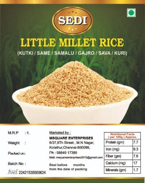 SEDI LITTLE MILLET RICE, 2 KGS, UNPOLISHED KUTKI/ SAME/ SAMALU/ GAJRO/ SAVA/ KURI Little Millet