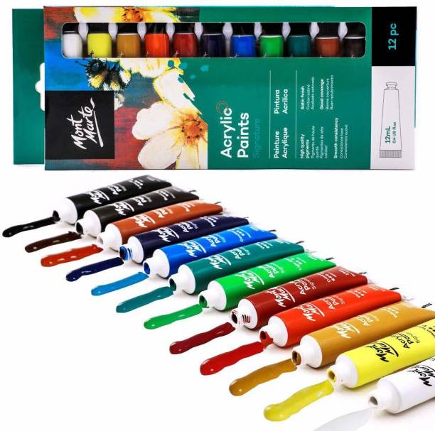 Levin Acrylic Paint Set 12 Colours 12ml, Perfect for Canvas, Wood, Fabric, Leather, Cardboard, Paper, MDF and Crafts