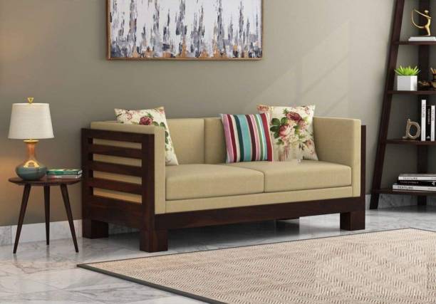 Sarswati Furniture Sheesham Wood Two(2) Seater Sofa For Living Room|Finish-Walnut Finish| Fabric 2 Seater  Sofa